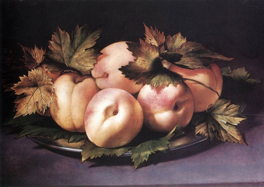 1024px-Giovanni_Ambrogio_Figino_-_Metal_Plate_with_Peaches_and_Vine_Leaves_-_WGA7879.jpg