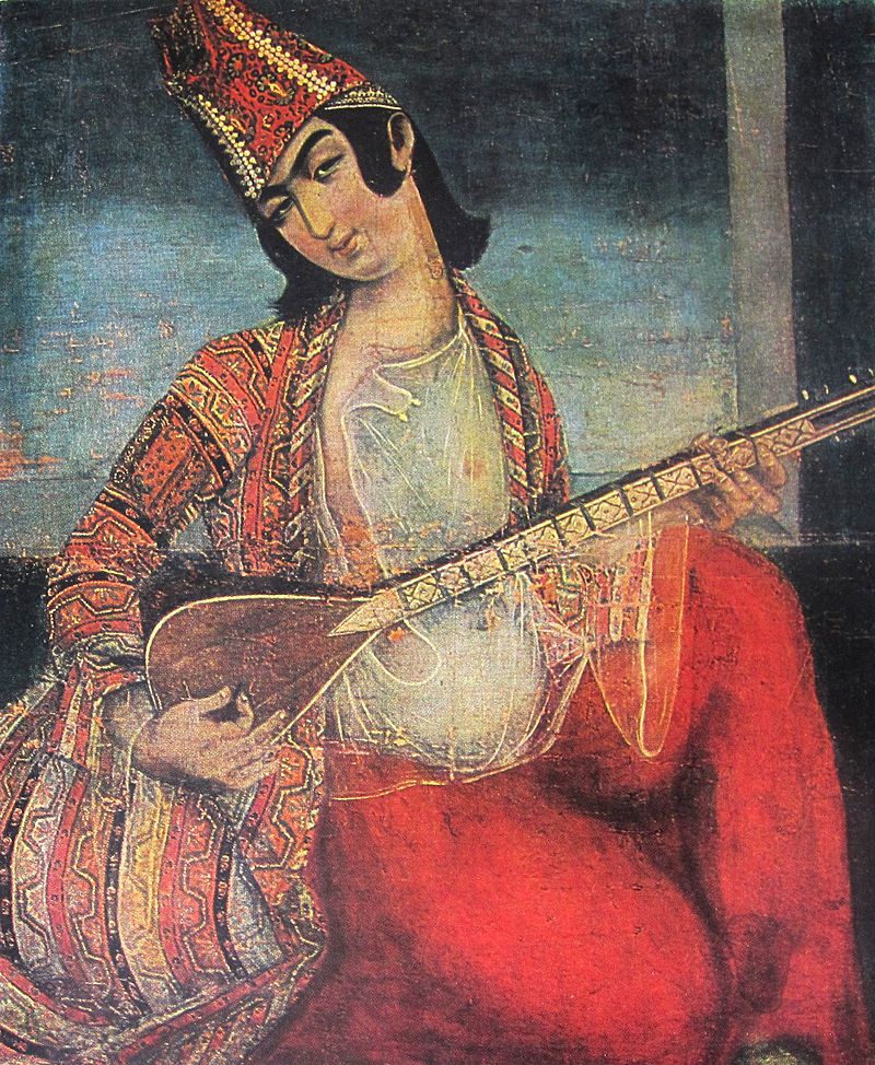18-19 Young_man_playing_the_saaz_(Qajar_art,_Art_Museum_of_Georgia).jpg