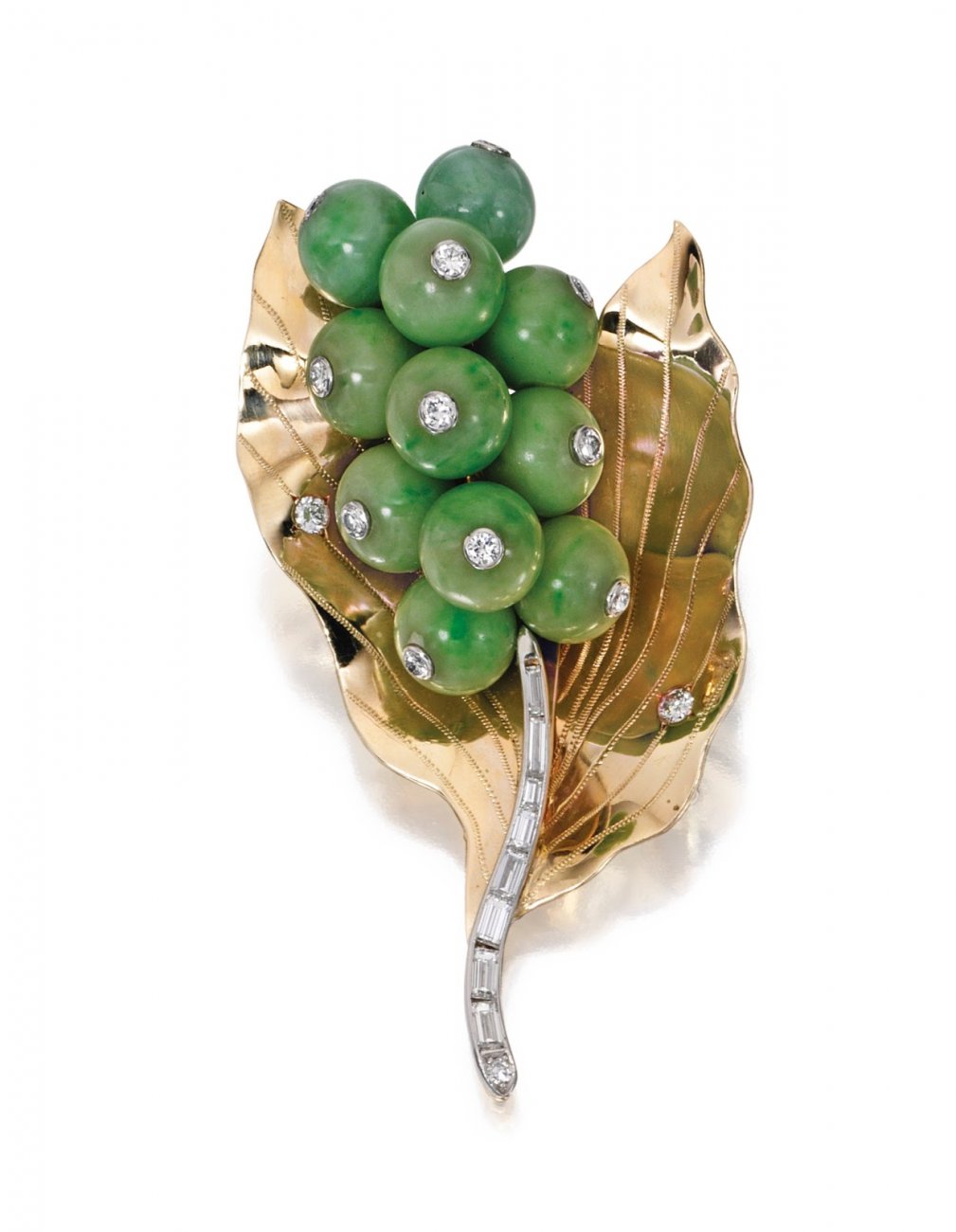 18 Karat Gold, Jade and Diamond Brooch, Cartier, Circa 1950.jpg