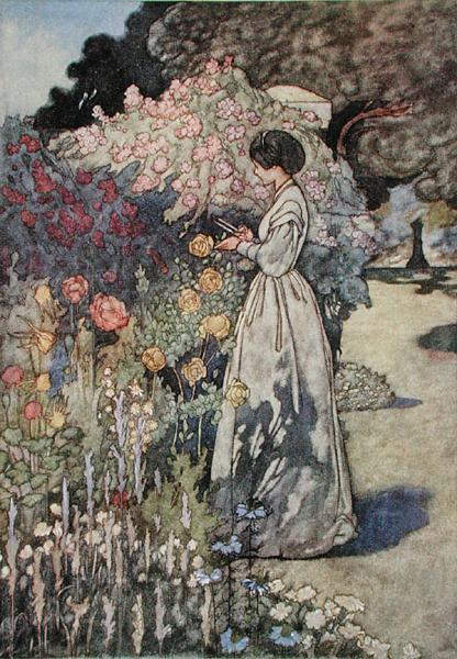 Charles_Robinson_-_Cutting_flowers_published_1912_(colour_litho)_-_(MeisterDrucke-1111609).jpg