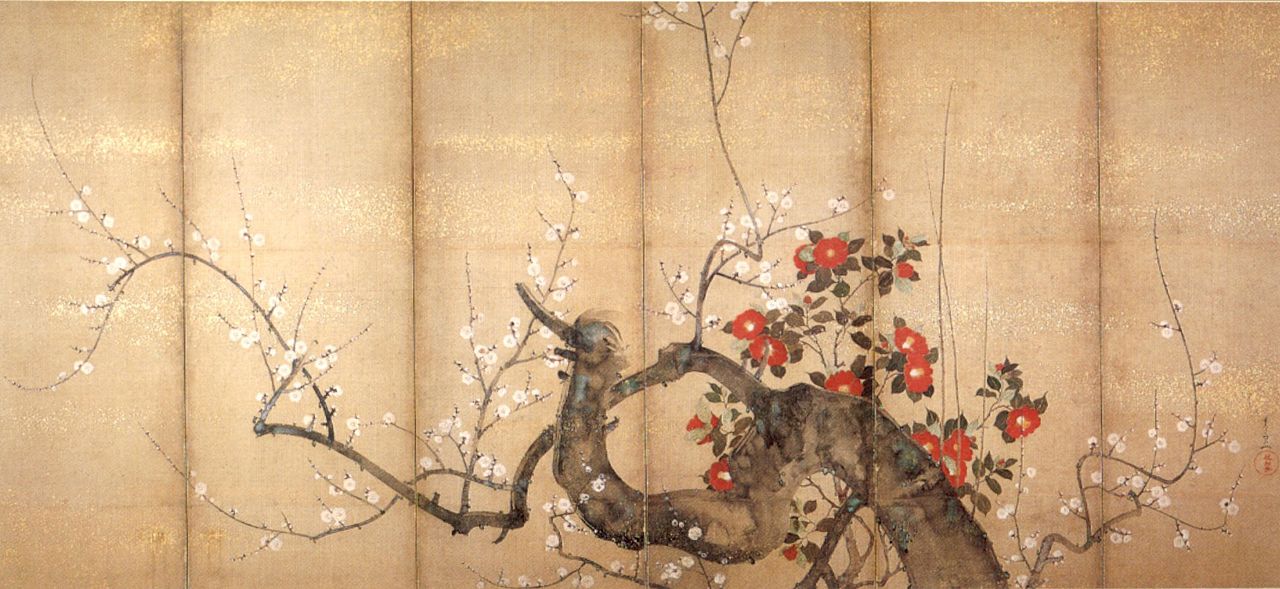 'Flowering_Plum_and_Camellia',_six-fold_screen_by_Suzuki_Kiitsu,_c._1850s,_.jpg