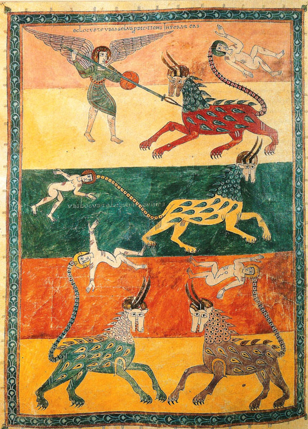 Girona_Beatus,_folio_156v_-_angel_of_the_abyss_and_the_infernal_locusts.jpg