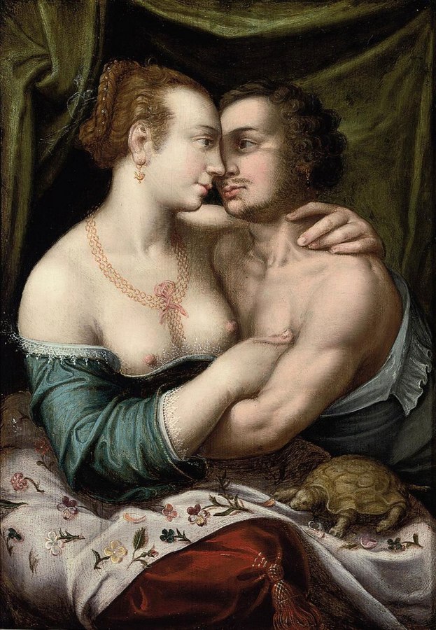 Joos_van_Winghe_(Attr)_- герм_An_amorous_couple_in_an_interior_with_a_tortoise.jpg