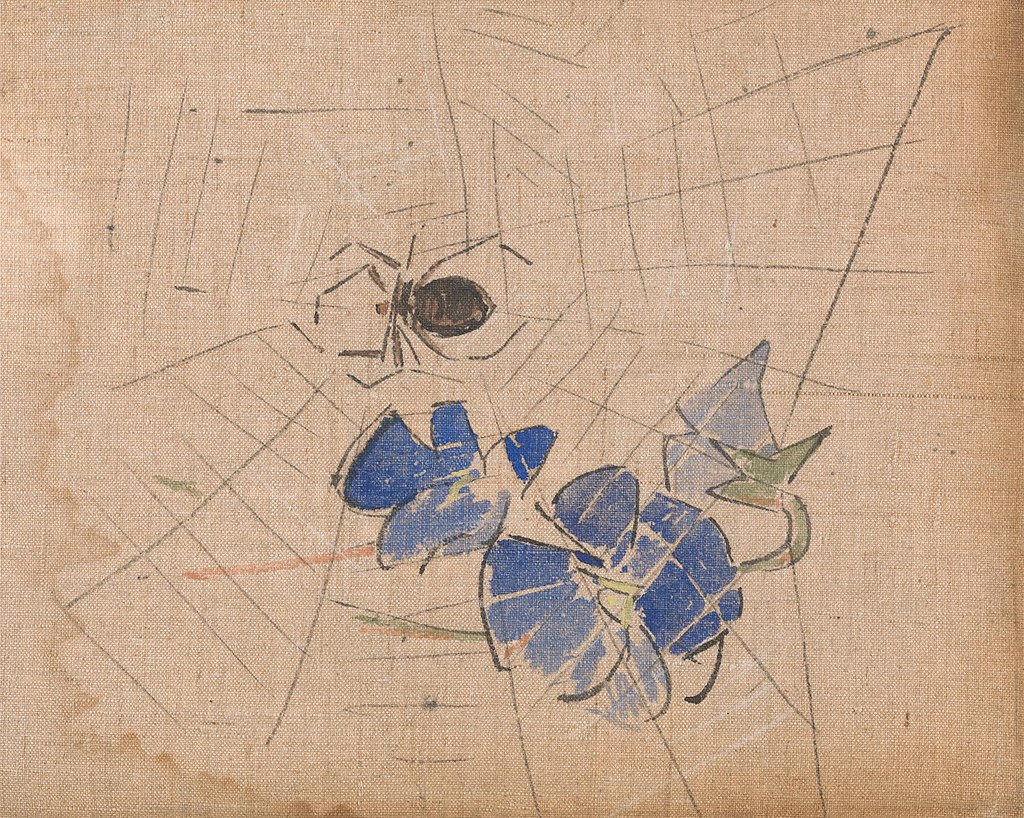 Joseph_Crawhall_III_-_A_Spider_and_Web_with_Blue_Flowers_-.jpg