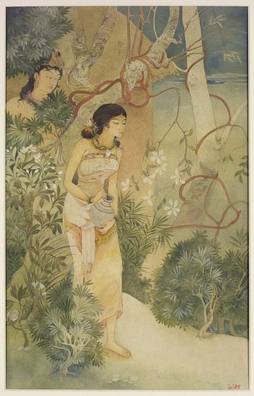 Kshitindranath MajumdarSakuntala-watched-by-King-Dushyanta-by-Kshitindranath-Majumdar.jpg