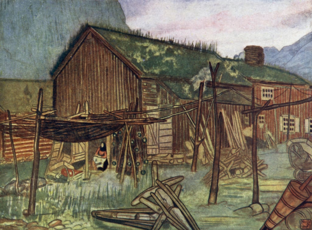 Nico_Jungman_-_Norway_Fishing-nets_at_Sundalsoren_(colour_litho)_-_(MeisterDrucke-994032).jpg