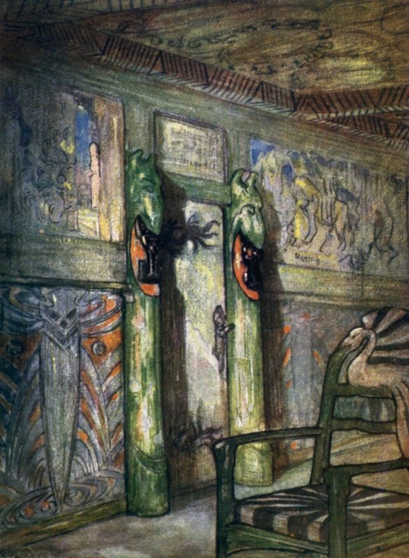 Nico_Jungman_-_Norway_Room_by_Munthe_at_Holmencollen_(colour_litho)_-_(MeisterпDrucke-940450).jpg