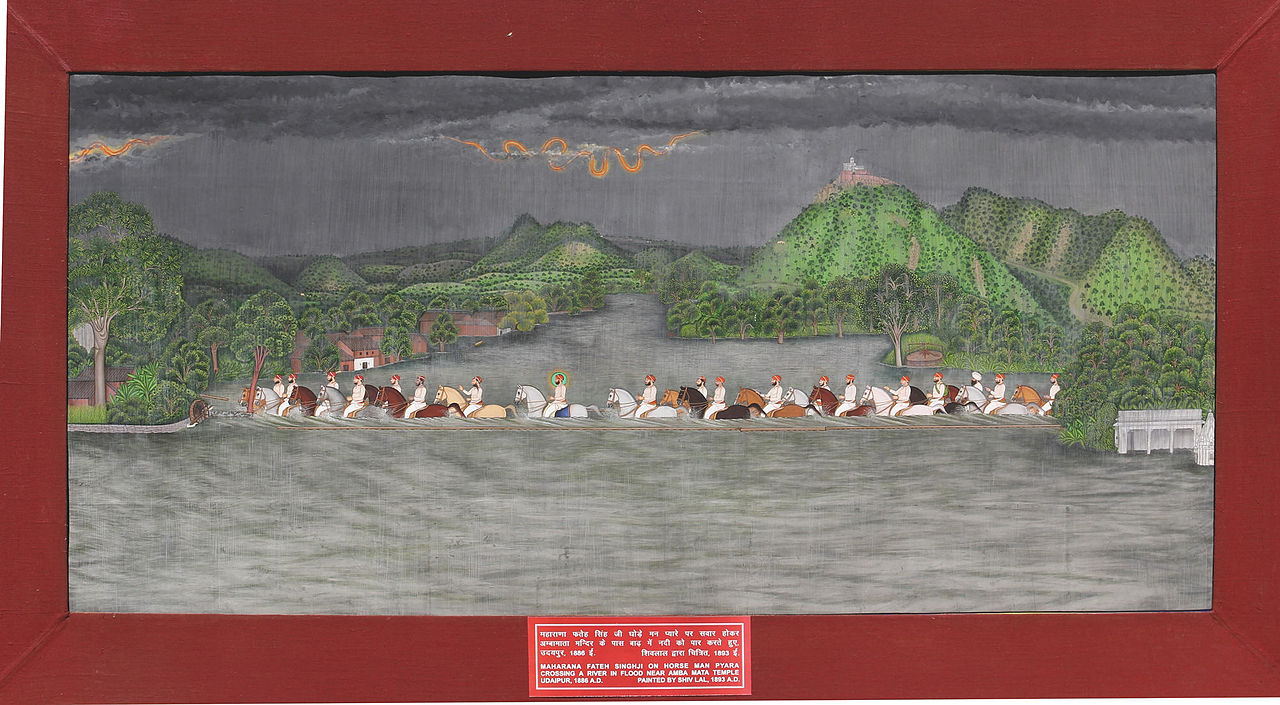-Shivalal._Maharana_Fateh_Singh\'s_hunting_party__flood_Udaipur,_Mewar,_1893,.jpg